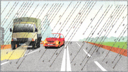 Водій якого автомобіля порушує Правила, рухаючись в умовах недостатньої видимості?