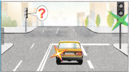 У разі якого сигналу світлофора на виїзді з перехрестя водій легкового автомобіля може продовжити рух?
