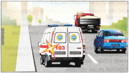 Разрешается ли водителю кареты скорой медицинской помощи обогнать одновременно оба автомобиля на этом участке дороги?