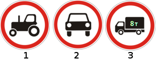 Какой из знаков запрещает движение тракторов и самоходных машин?