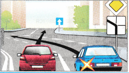 Рухаючись у вказаних стрілками напрямках, перевага в русі під час проїзду перехрестя належить водію: