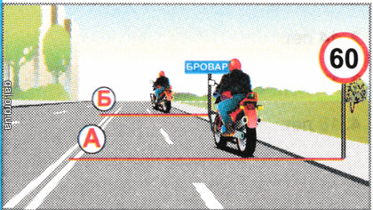 На якій ділянці дороги водієві мотоцикла заборонено рух зі швидкістю 80 км/год?