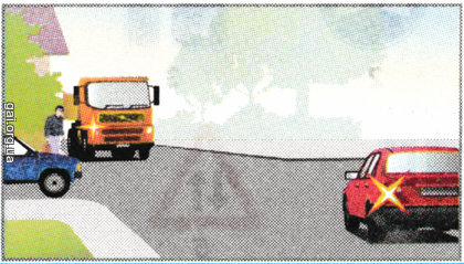 Водій червоного легкового автомобіля повинен дати дорогу: