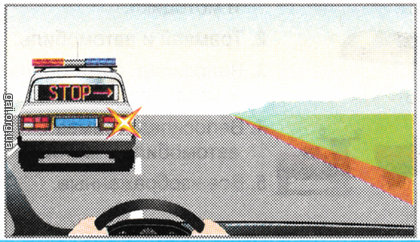 У разі появи попереду вас патрульного автомобіля з увімкненим спеціальним табло ви зобов'язані: