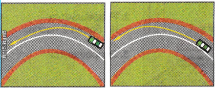 На якому рисунку показано виконання лівого повороту по траєкторії, яка забезпечує найбільшу безпеку руху?