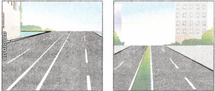 На якому з рисунків зображено дорогу з розділювальною смугою?