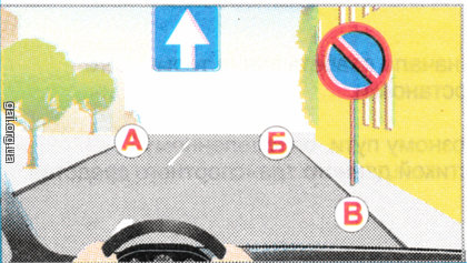 В каком из указанных буквами месте вам разрешается остановить легковой автомобиль для высадки пассажира?