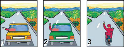 На каком рисунке водитель подает сигнал предупреждения о повороте налево?