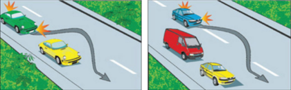 Водій якого транспортного засобу виконує обгін? На малюнку зліва дорога з одностороннім рухом.