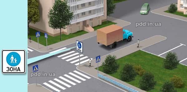 З якою максимальною швидкістю дозволено рух вантажного автомобіля в зображеній ситуації?