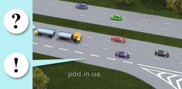 Чи дозволено в даній ситуації водієві вантажного автомобіля виконати поворот праворуч, не з`їжджаючи на смугу гальмування?