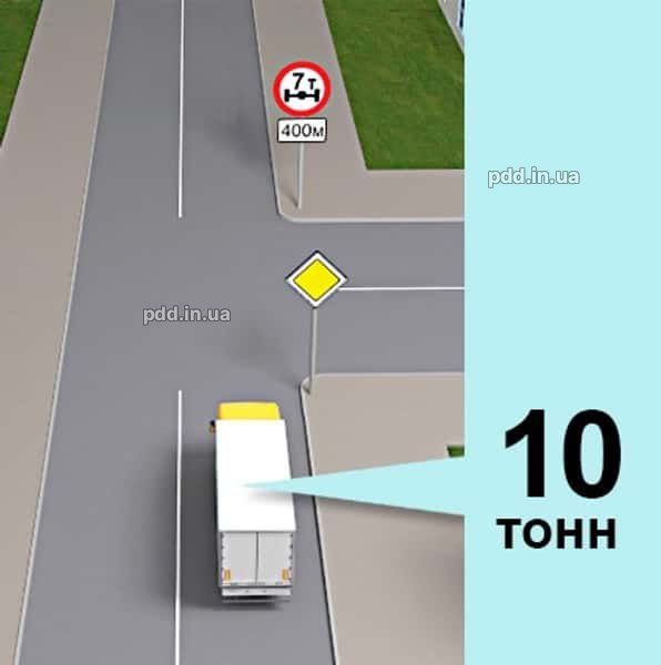 Чи дозволено в даній ситуації рух вантажного автомобіля, якщо його маса становить 10 т?