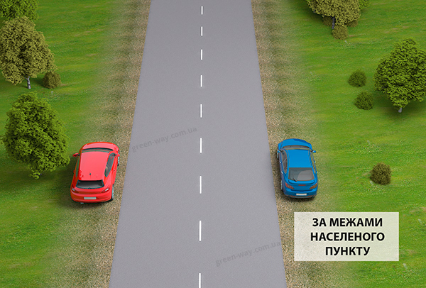 Який з водіїв правильно зупинив свій транспортний засіб на дорозі з двостороннім рухом за межами нас...